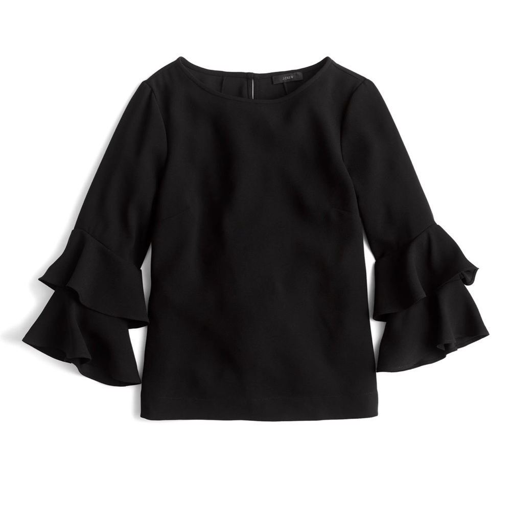 JCrew black tiered bell sleeve blouse NWOT